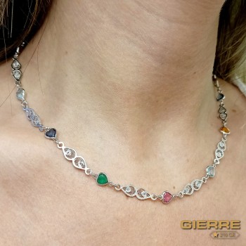 Rodio cuori pietre multicolor